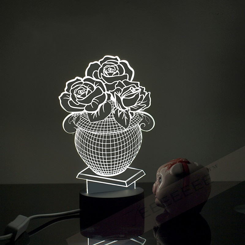 Laser Cut Flower Vase 3D Acrylic Lamp Free Vector