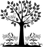 Tree with Birds Vector Illustration Free Vector