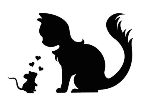 Cute Wall Tattoo Mouse And Cat In Love Silhouette Free DXF File    for Free Download