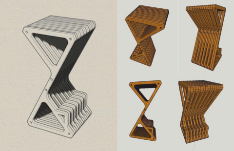 Laser Cut Parametric Delta Bar Stool Free DXF File    for Free Download