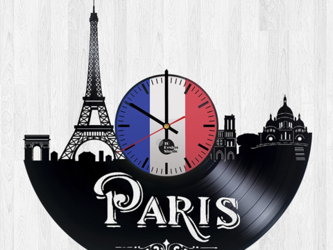 Paris France Vinyl Record Wall Clock Free DXF File    for Free Download