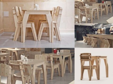 Plywood Cafe Furniture Set Chair Table Free DXF File    for Free Download