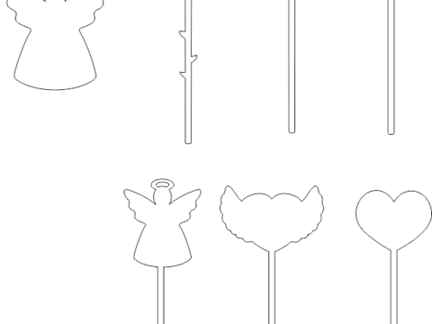 Laser Cut Wooden Angel Decoration With Stick Free Vector