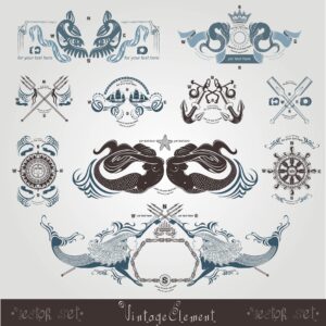 Vintage Marine Engraving Labels Wih Mermaid Free Vector