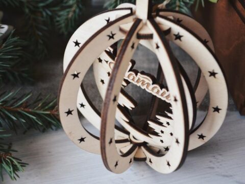 Laser Cut Birch Pendant Christmas Tree Hanging Wooden Decorations Free Vector