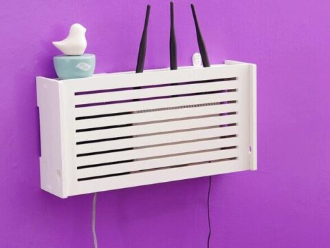 Laser Cut Wifi Router Storage Box Wood Shelf Wall Hangings Bracket Cable Organizer Free Vector