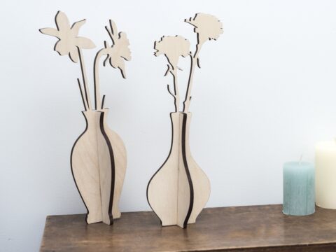 Laser Cut Wooden Vase With Flowers Home Decoration Free Vector