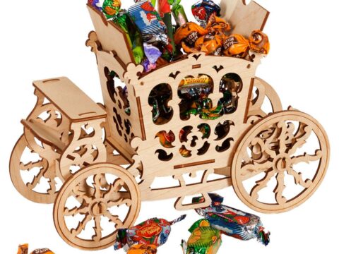 Laser Cut Carriage Candy Cart Sweet Display Stand 3mm Free Vector