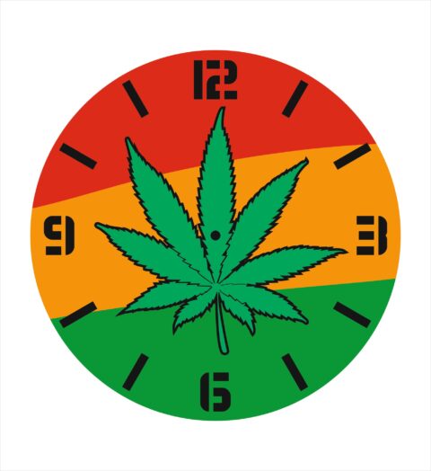Laser Cut Wall Clock with Pot Leaf Free Vector