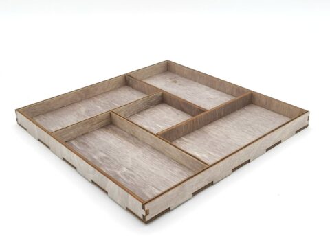 Laser Cut Wooden Square Serving Tray With Five Unique Designed Compartments Free Vector