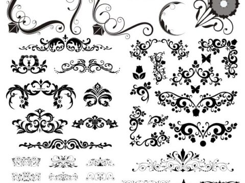Seamless Decorative Floral Elements Free Vector