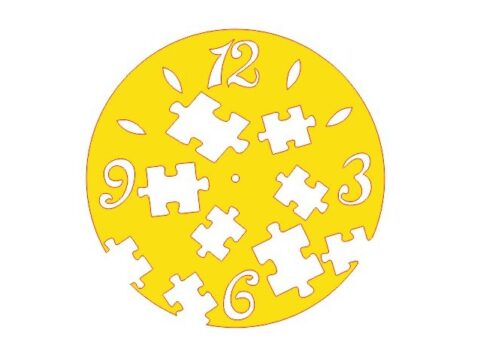 Laser Cut Kids Room Wall Clock with Puzzle Template Free Vector