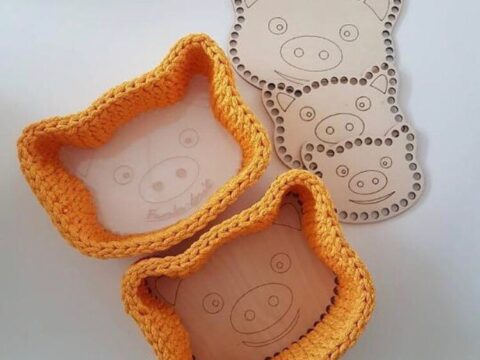 Laser Cut Basket Base Pig Patterned Wooden Crochet Blank Kit Free Vector