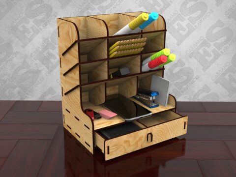 Laser Cut Wooden Desk Organizer With Drawers Pen Holder Storage Box Free Vector