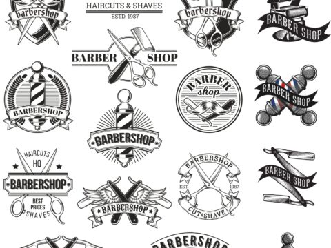 Barbershop Logo Set Free Vector