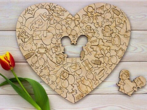 Laser Cut Love Heart Shape Puzzle Free Vector