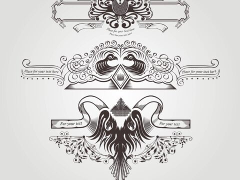 Three Vintage Engraving Banners With Different Birds And Pattern Free Vector