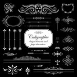 Calligraphic Design Elements And Page Decoration Vector Set Isolated On Black Background Free Vector