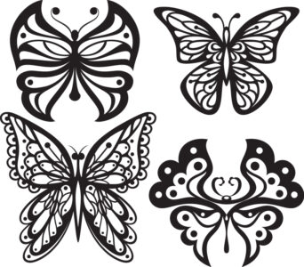 Beautiful Butterflies Monochrome Style for Tattoo Free Vector