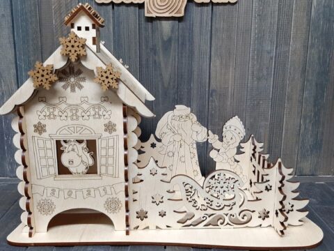 Laser Cut Christmas Tea House Christmas New Year Gift 4mm Free Vector