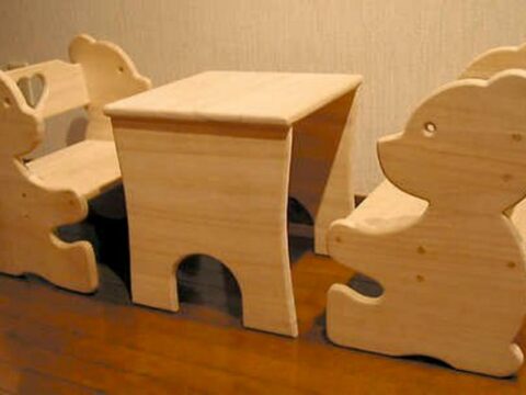 Bear Chair and Table Set for Kids DXF File