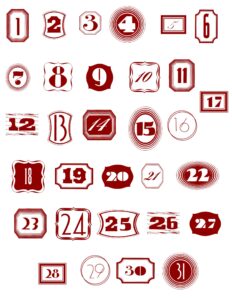 1 to 31 Numbers Art Free Vector