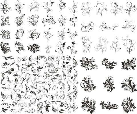 Floral Swirls Set Free Vector