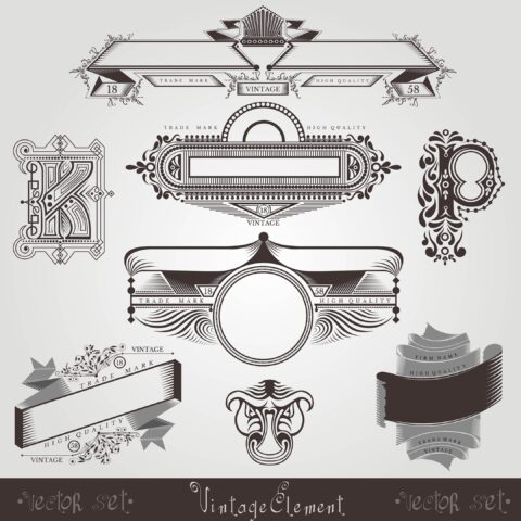 Vintage Engraving Banners With Different Letter And Pattern Free Vector