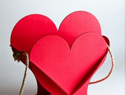 Laser Cut Valentine Day Gift Heart Shape Basket Free Vector