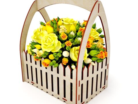 Laser Cut Wooden Fence Flower Basket Free Vector