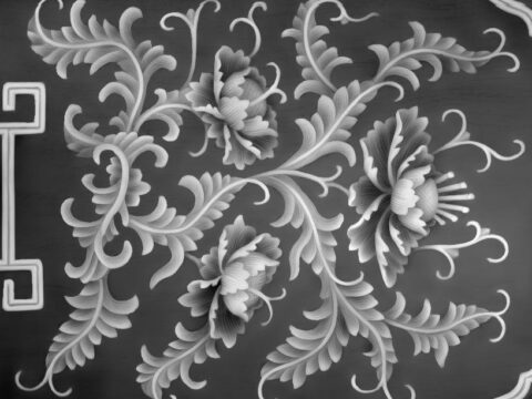 Floral Grayscale Wood Carving Image BMP File