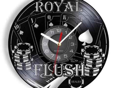 Laser Cut Royal Flush Poker Wall Clock Card Games Vinyl Record Wall Decor Free Vector