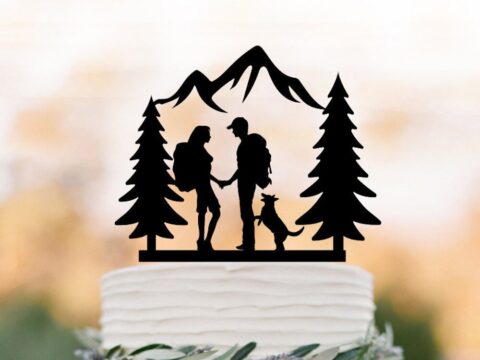 Laser Cut Hiking Wedding Couple Cake Topper Free Vector