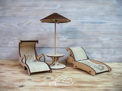 Laser Cut Wooden Sun Loungers With Umbrella Free Vector