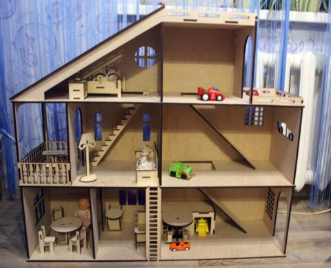 Laser Cut Dollhouse With Toy Car Parking Garage 4mm Free Vector