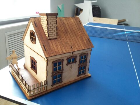 Laser Cut Wooden House With Chimney DXF File