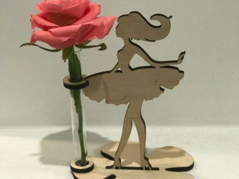 Laser Cut Girl with Flower Test Tube Vase Stand Free Vector
