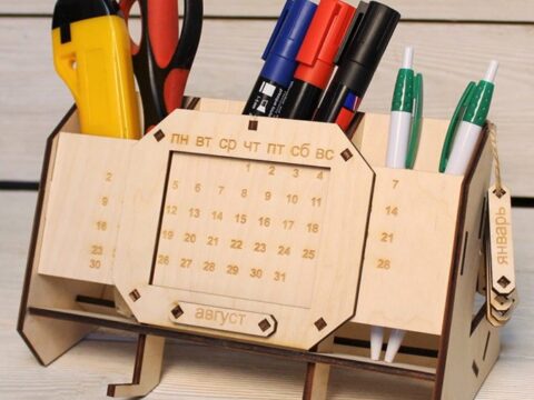 Laser Cut Desk Organizer With Perpetual Calendar Unique Teacher Gifts Free Vector