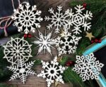 Laser Cut Wood Christmas Snowflake Ornaments Tree Hanging Decorations Free Vector