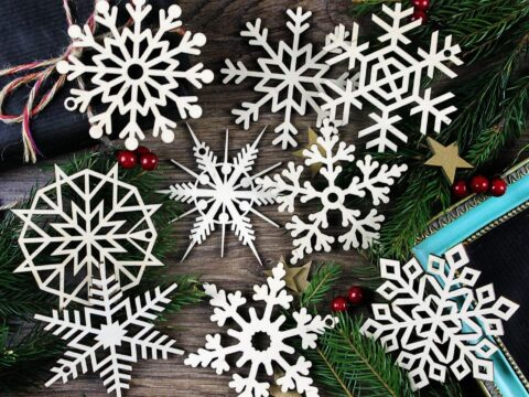 Laser Cut Wood Christmas Snowflake Ornaments Tree Hanging Decorations Free Vector
