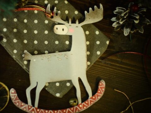 Laser Cut Christmas Moose Sled Reindeer Magnet Badge Decor Free Vector