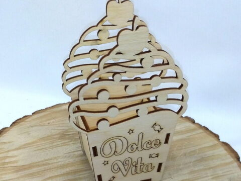 Laser Cut Ice Cream Shaped Wooden Box Candy Basket Free Vector