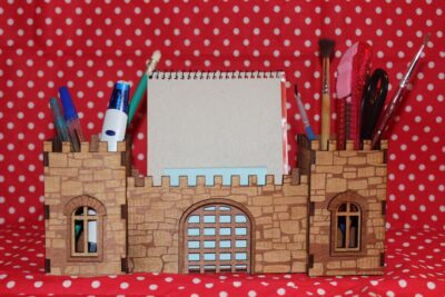 Laser Cut Fortress Desk Organizer Pen Holder DXF File