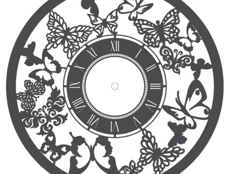 Laser Cut Butterfly Wall Clock Home Decor Free Vector