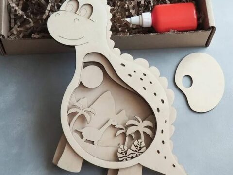 Laser Cut Wooden Dino Layered Art Kids Room Decor Free Vector