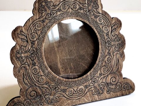 Laser Cut Round Wooden Photo Frame Decorative Engraved Free Vector