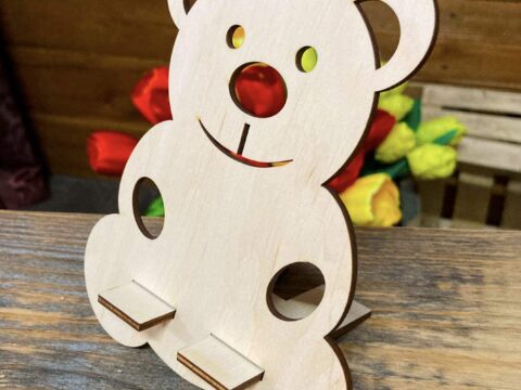 Laser Cut Wooden Teddy Bear Phone Holder Free Vector