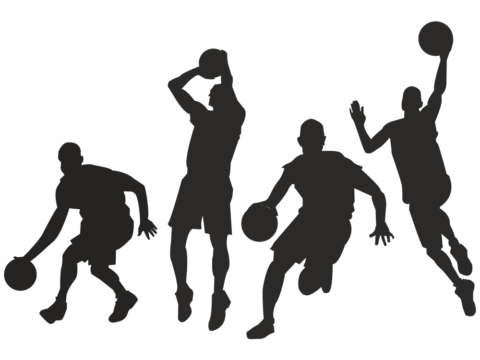 Silhouette of People Playing Basketball Free Vector