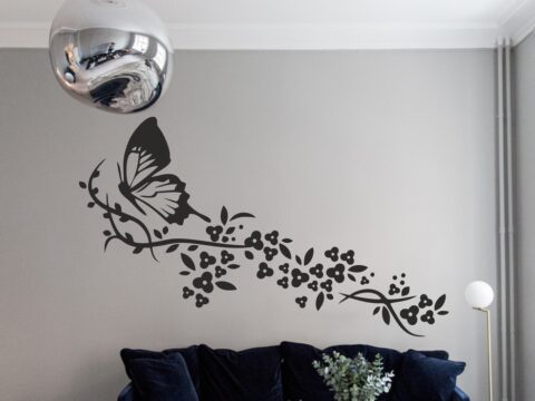 Laser Cut Wall Art Butterfly With Flowers Set Free Vector
