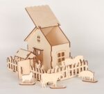 Laser Cut Wooden Game Set Farm Animals and Box Free Vector